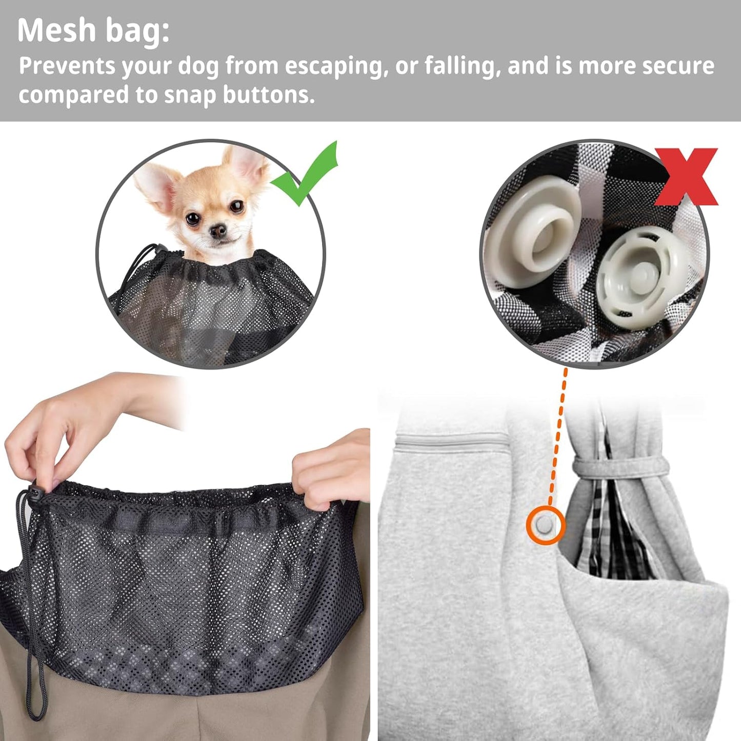 Cuby Adjustable Dog Cat Sling Padded Hard Bottom Pet Carrier Sling Soft Carrying Puppy Bag for Small Dogs Cats Outdoor Travel (Grayish-White)