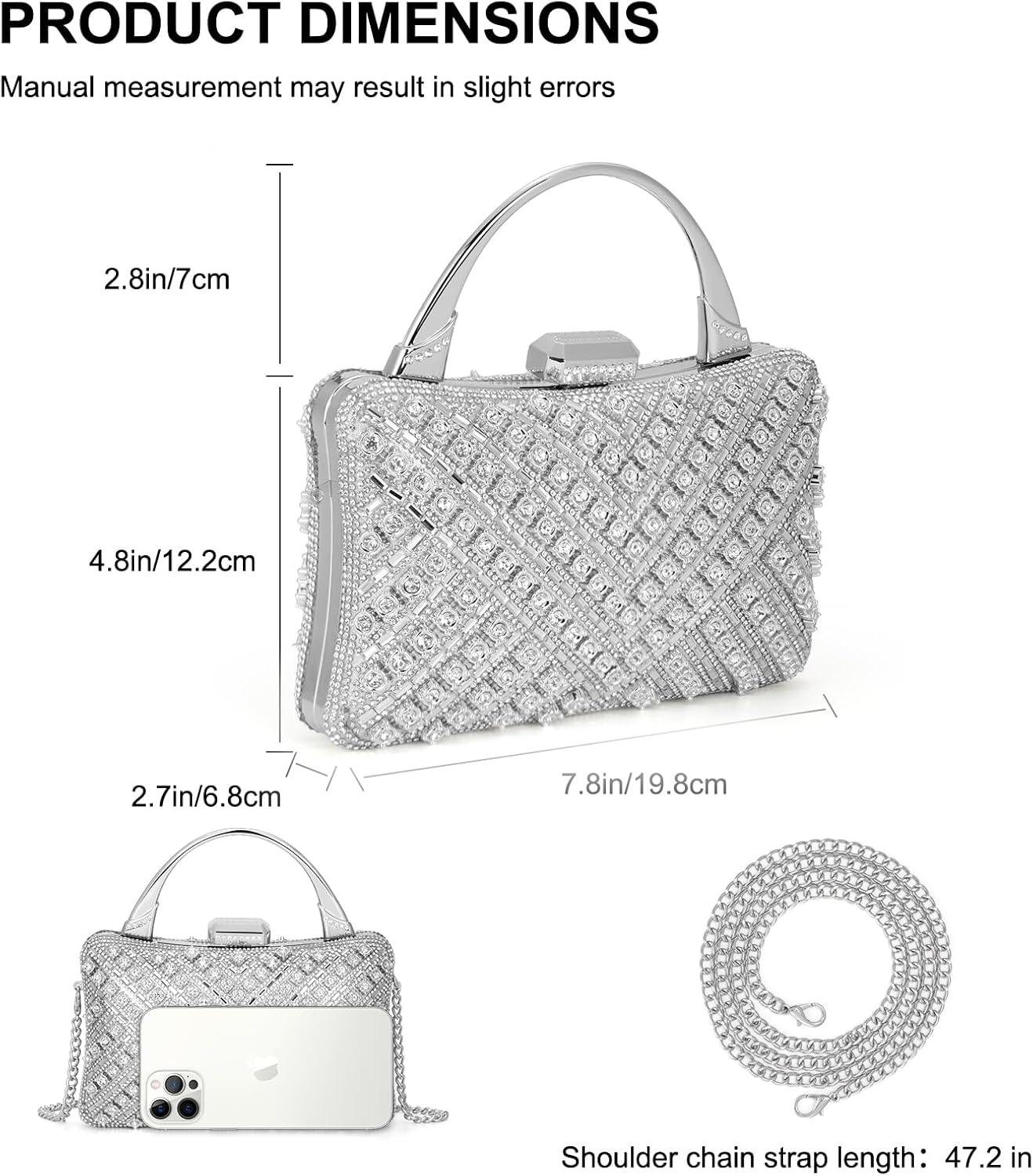 Elsblossion Clutch Purses for Women, Formal Evening Bag, Sparkly Rhinestone Purse for Party, Prom, Wedding