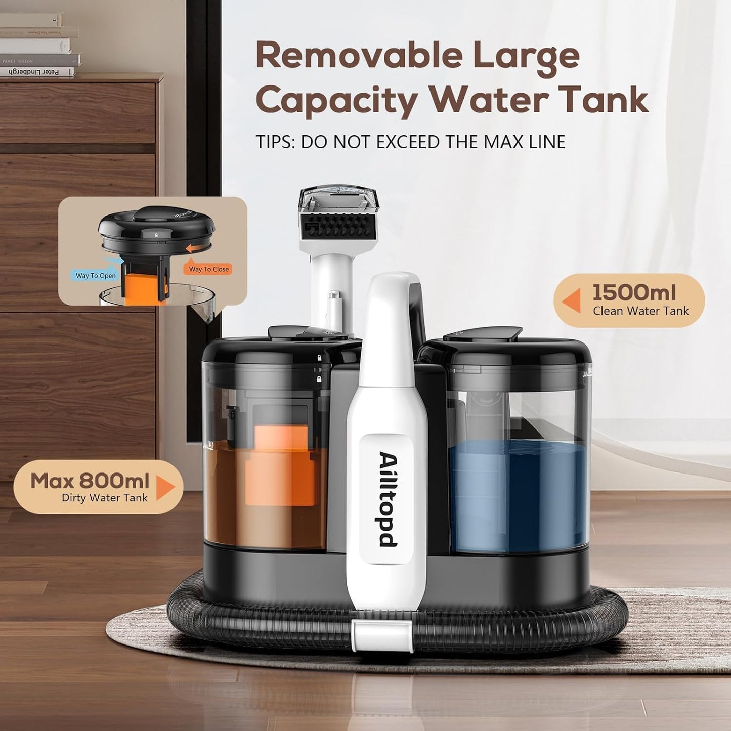 Ailltopd Portable Carpet & Upholstery Spot Cleaner, Powerful Suction and Spot Remover, Deep Stain Cleaning for Carpet, Pets, Stairs, Car Seat, Couch, with Dual Size BrushHead and Cleaning Solutions