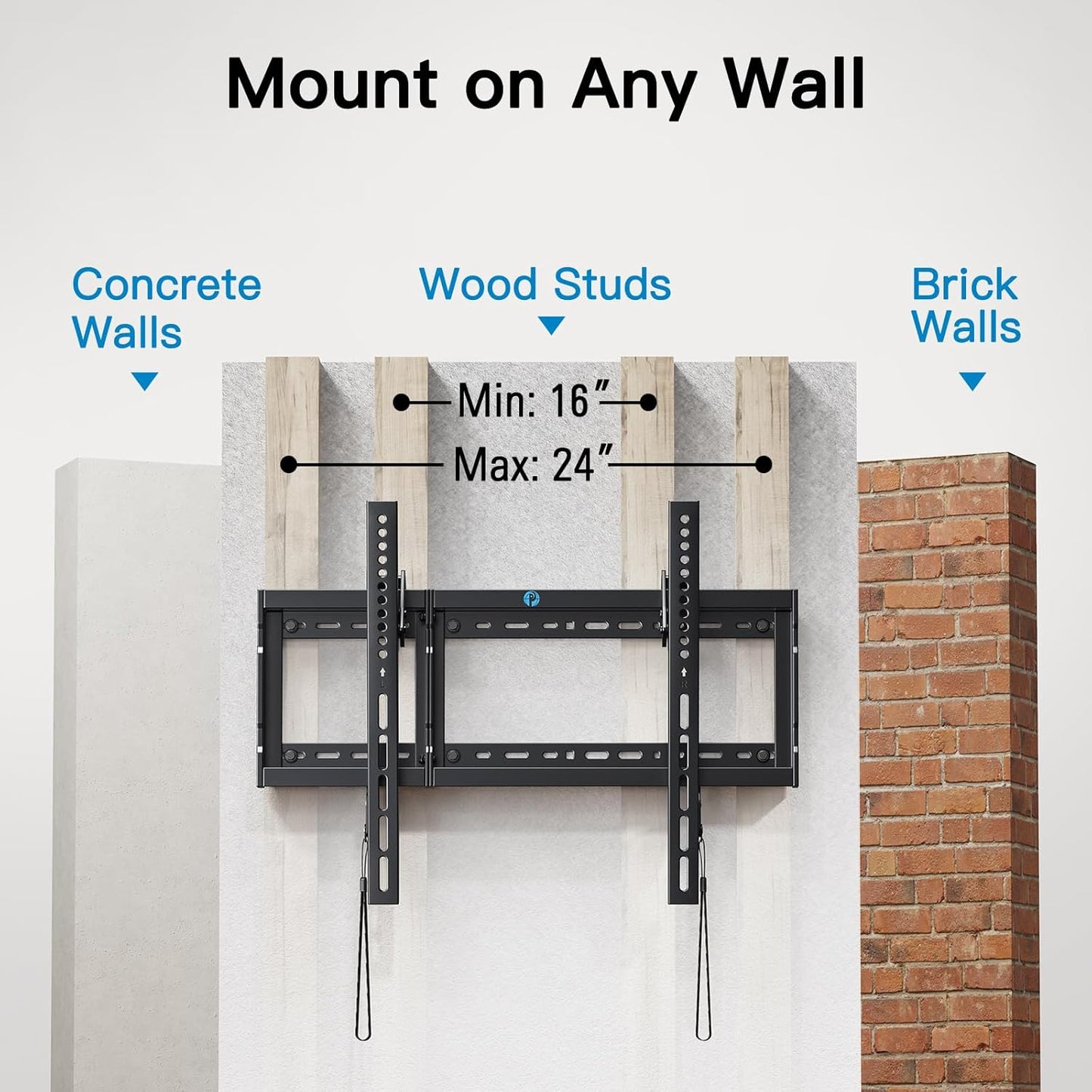 Pipishell Tilt TV Wall Mount Bracket Low Profile for Most 37-75 Inch LED LCD OLED Plasma Flat Curved TVs, Large Tilting Mount Fits 16"-24" Wood Studs Max VESA 600x400mm Holds up to 132lbs