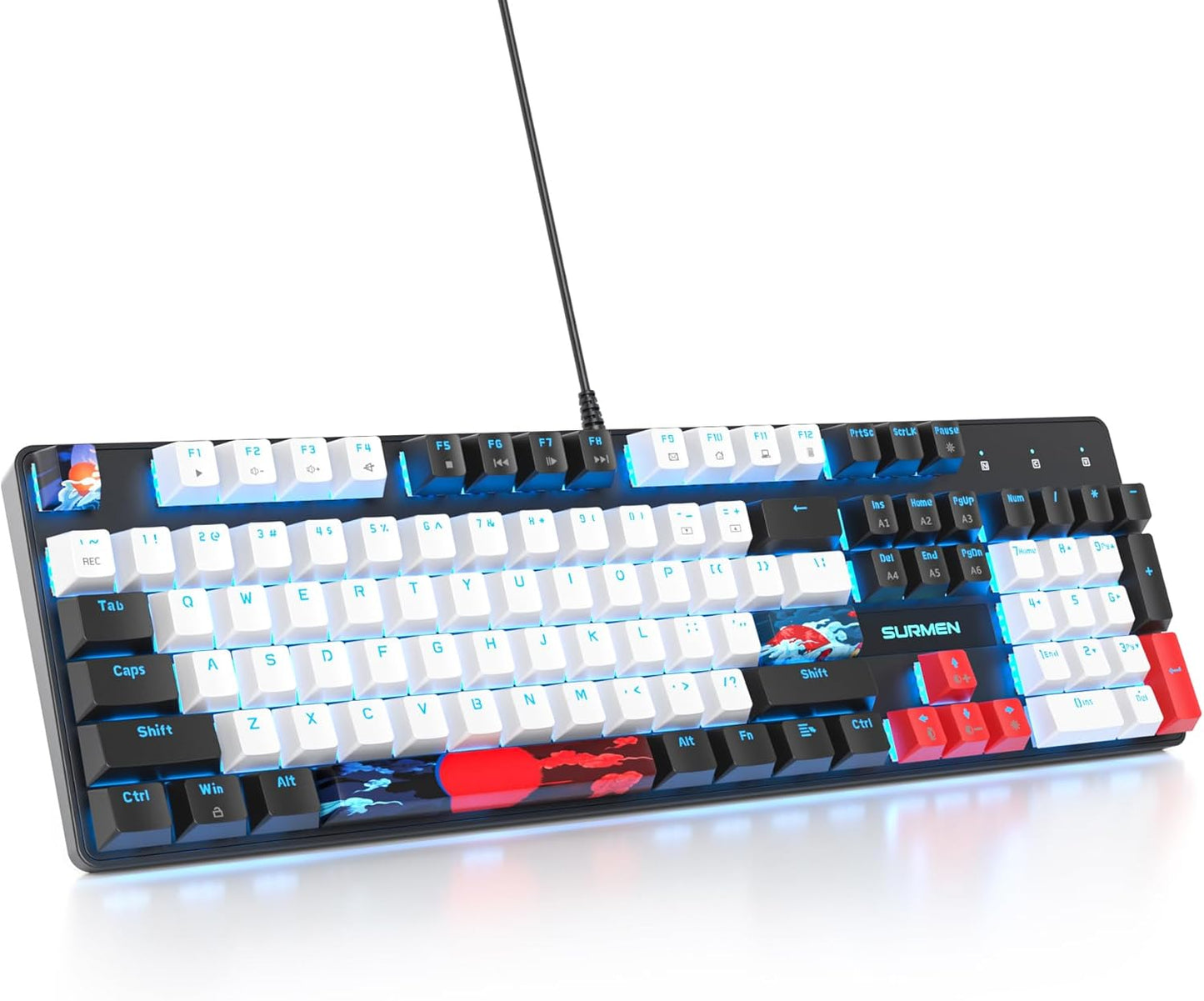 Fogruaden Full Size Mechanical Keyboard, Green Matcha Keyboard, Wired USB 104 Keys RGB Backlit Gaming Keyboard with Number Pad, Red Switches, NKRO Mechanical Keyboard for Windows Laptop PC Gamer
