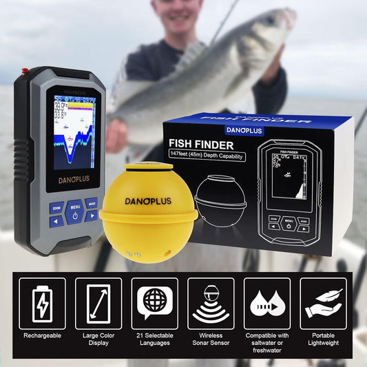 Wireless Fish Finder Portable Fishfinder Sonar Sensor 147feet Depth Detection Rechargeable Depth Finders Kayak Fishing Accessories for Sea Fishing, Ice Fishing, Boat Fishing - PuriLite