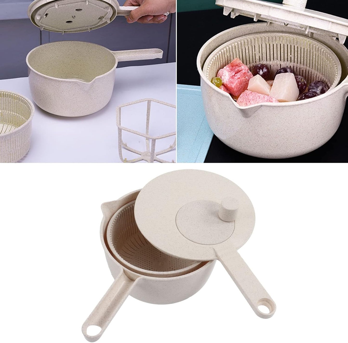 Salad Spinner,Multifunction Vegetable Washer with Handle and Drain Basket Suitable for Home and Kitchen