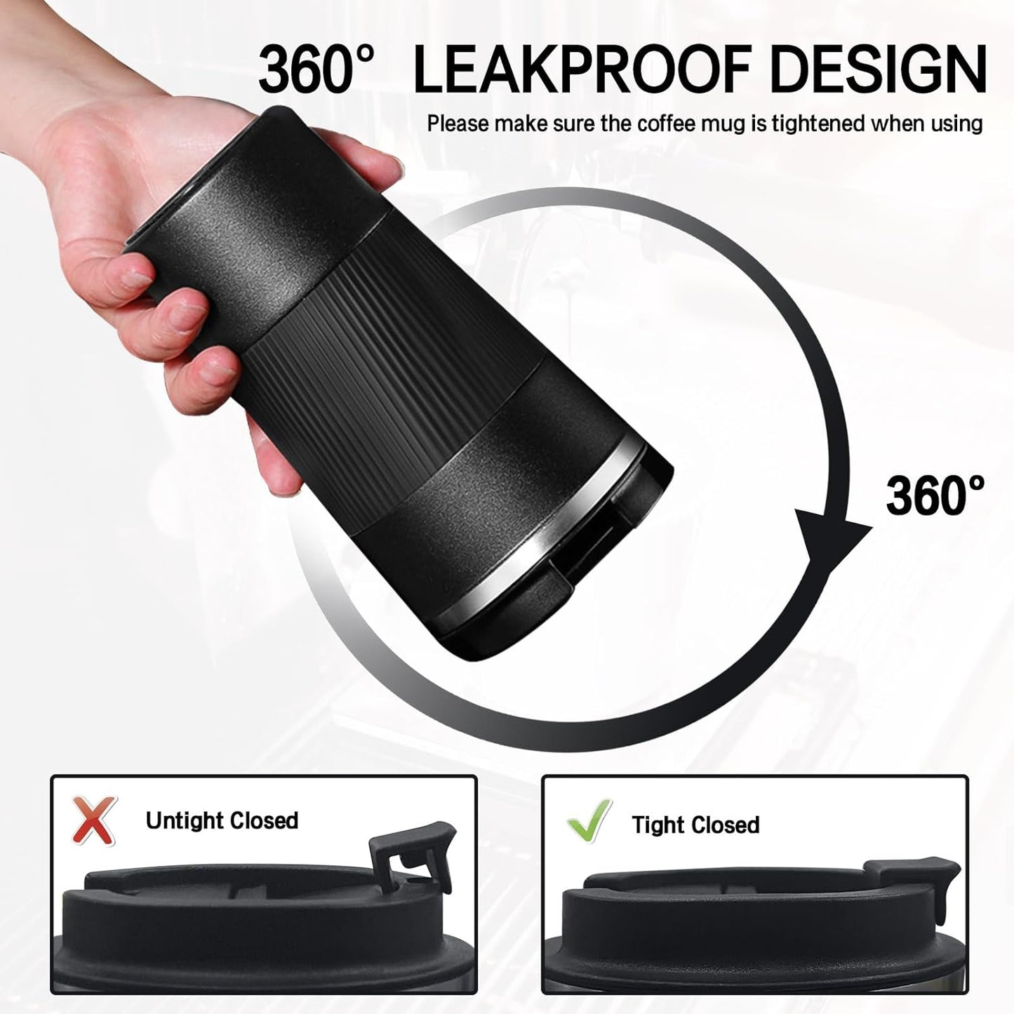 18oz Mug with Ceramic Coating Inside, Insulated Coffee Mug with Lid, Leak Proof Coffee Travel Mug, Travel Coffee Mug Fits in Car Cup Holder