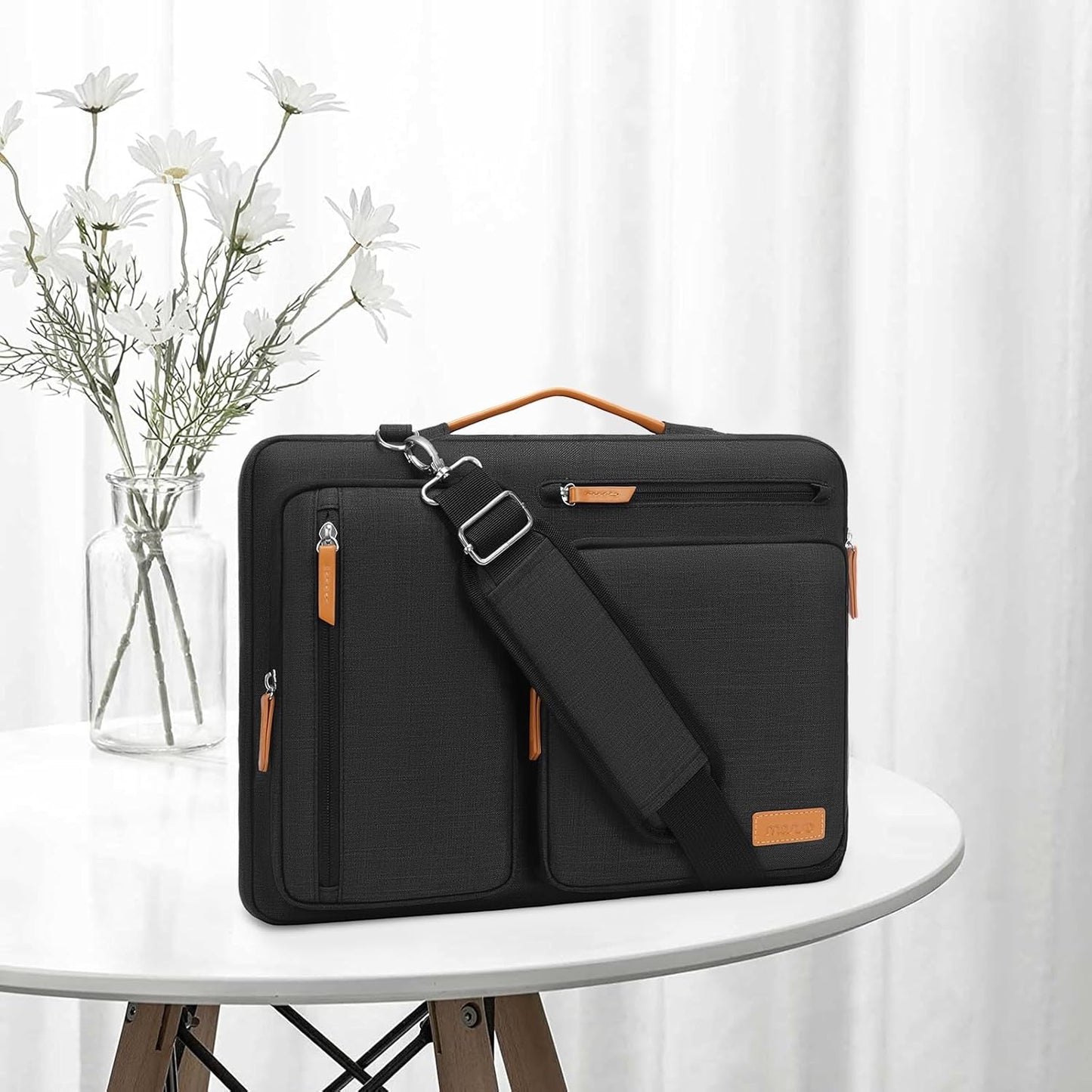 MOSISO 360 Protective Laptop Bag 13.3 inch, 13-13.3 inch Computer Shoulder Bag Compatible with MacBook Air/Pro 13/Pro 14, HP Dell ASUS, Side Open Messenger Case &4 Zipper Pockets&Handle, Black