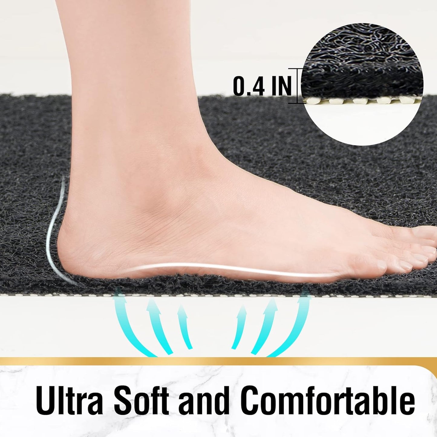 HITSLAM Shower Mat Non Slip, 24 x 16 Inch Bathtub Mat Non Slip with Drain, Soft PVC Loofah Bath Mat for Tub, Quick Drying Bathroom Shower Mat, Grey