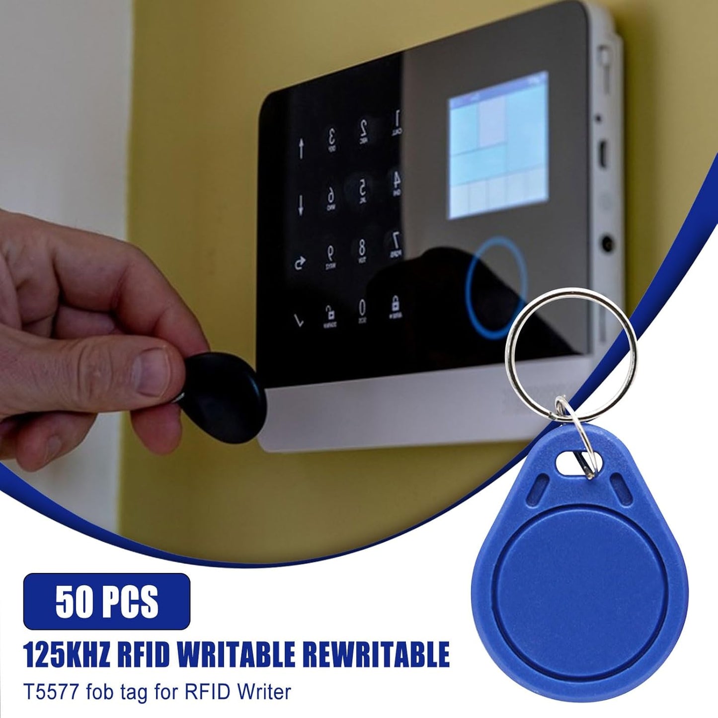 RFID Key Fobs 125KHz 50 PCS, T5577 Proximity ID Tag Rewritable Keypad Card Door Lock Entry Access Control System Fob Tag Wholesale (Black)