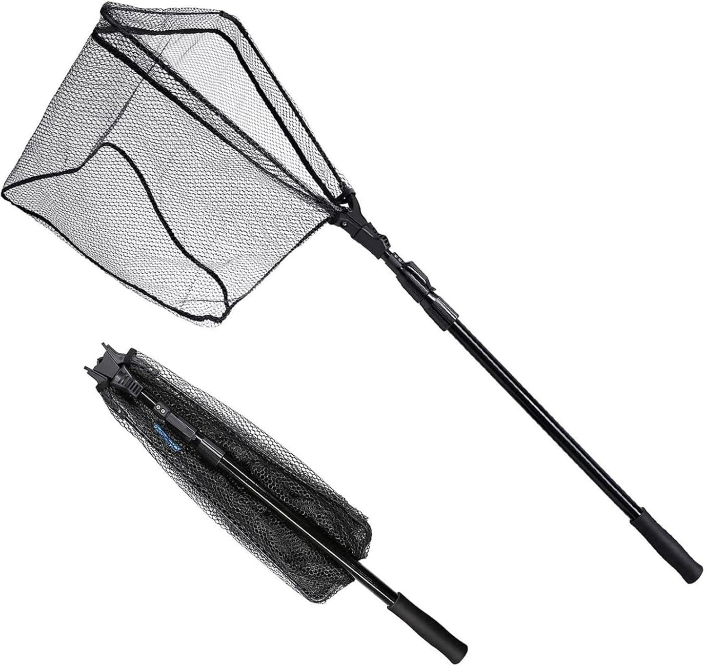 SAN LIKE Fishing Net Telescopic Landing Nets Folding Rubber Fish Net Rubber Coated Landing Net with Adjustable Sturdy Pole Handle for Saltwater Freshwater Bass Trout Fishing Easy Catch & Release