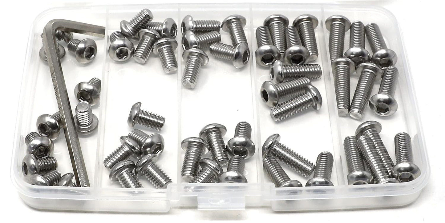 iexcell 50 Pcs M6 x 20mm Thread Pitch 1 mm Stainless Steel 304 Hex Socket Button Head Cap Screws Bolts Kit