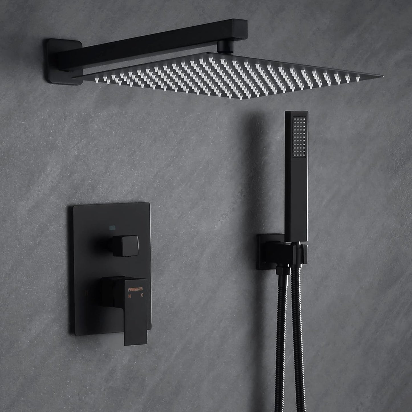 Fransiton Shower System Rain Shower System Set Ceiling Mounted, Rainfall Shower Head with Handheld, Bathroom Shower Kit (Valve Included) (8" - Wall Mount, Matte Black)