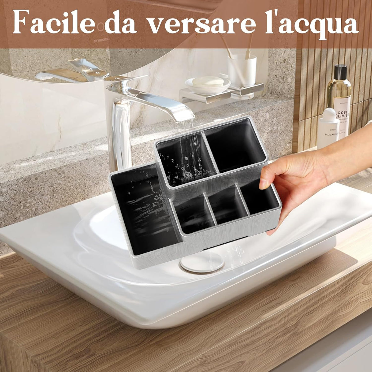 Toothbrush Holder, Bathroom Organizers Countertop, 6 Compartments Multifunctional Washroom Organizer for Toothpaste, Cosmetic, Makeup, Office Stationery Pencils(Silver)
