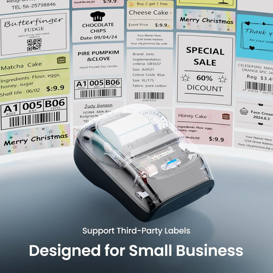 Bluetooth Thermal Label Maker Printer, Portable Mini Sticker and Barcode Printer with Included Label Roll for Home and Office