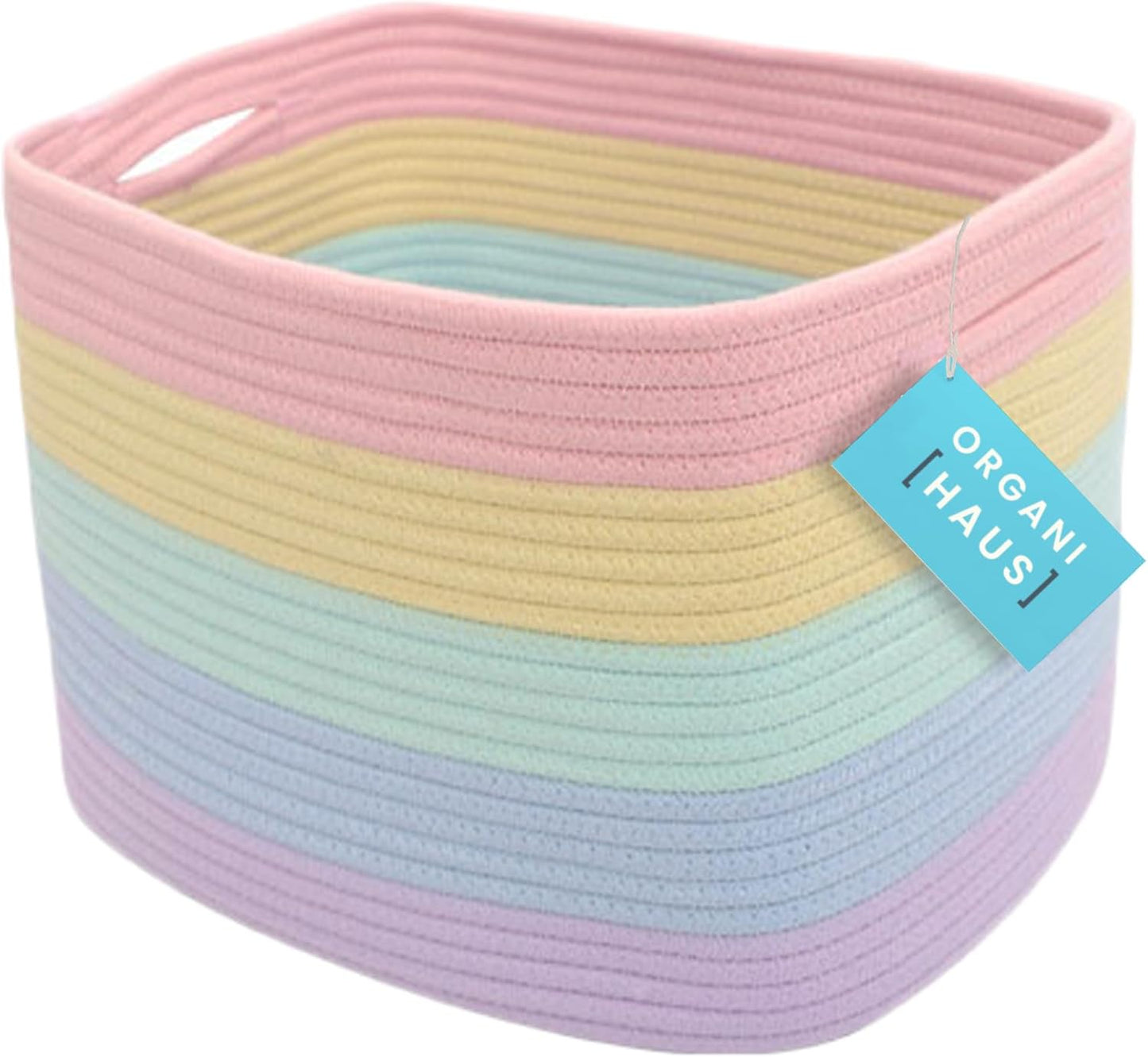 OrganiHaus Soft Woven Baskets for Storage Organization Set of 3, Cotton Rope Nursery Storage Baskets for Shelves, Square Book Bins, Bathroom Towel Hamper, Dog Toy Bins, Panier Rangement - Light Honey