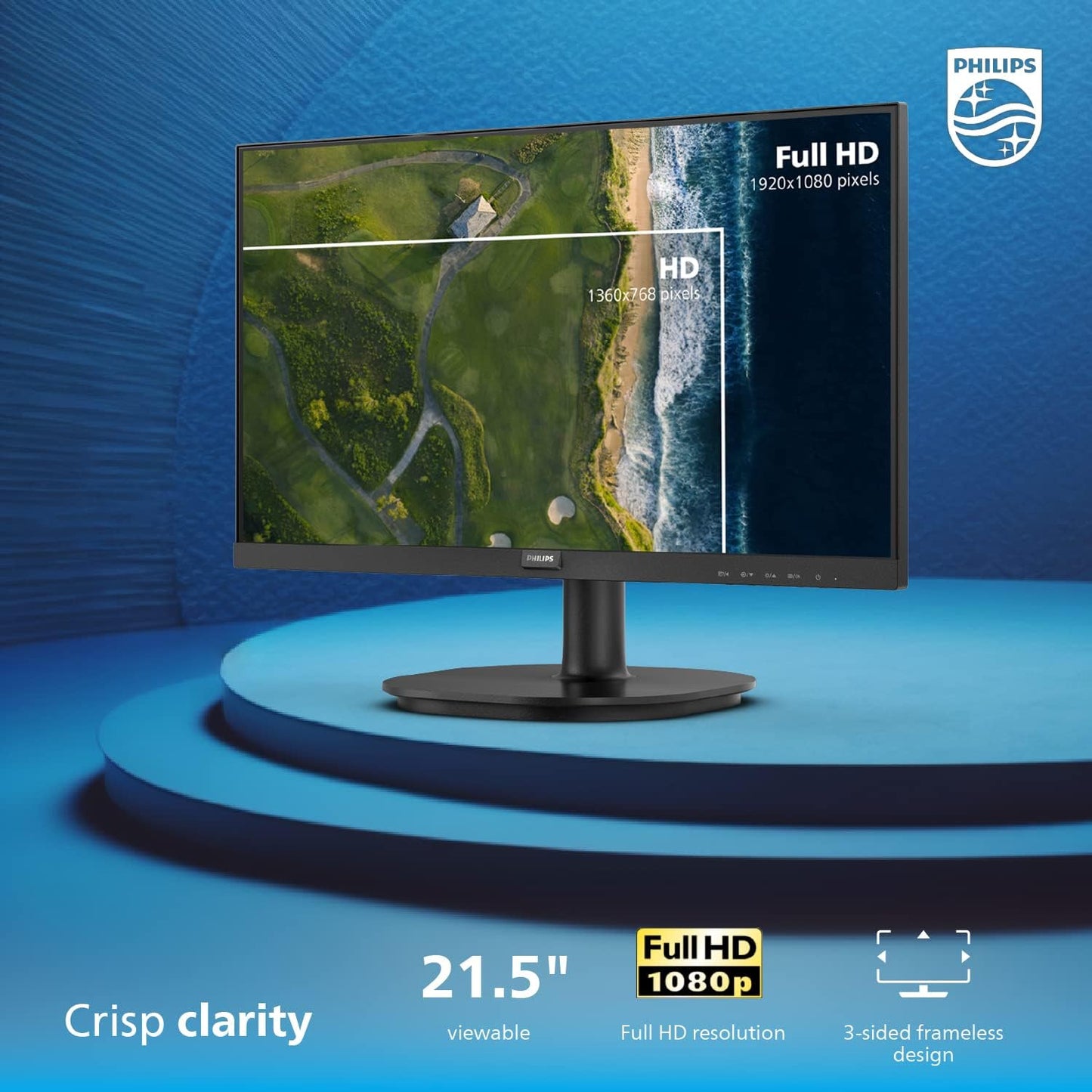 Philips 22 inch Class Thin Full HD (1920 x 1080) 75Hz Monitor, VESA, HDMI & VGA Port, 221V8LN