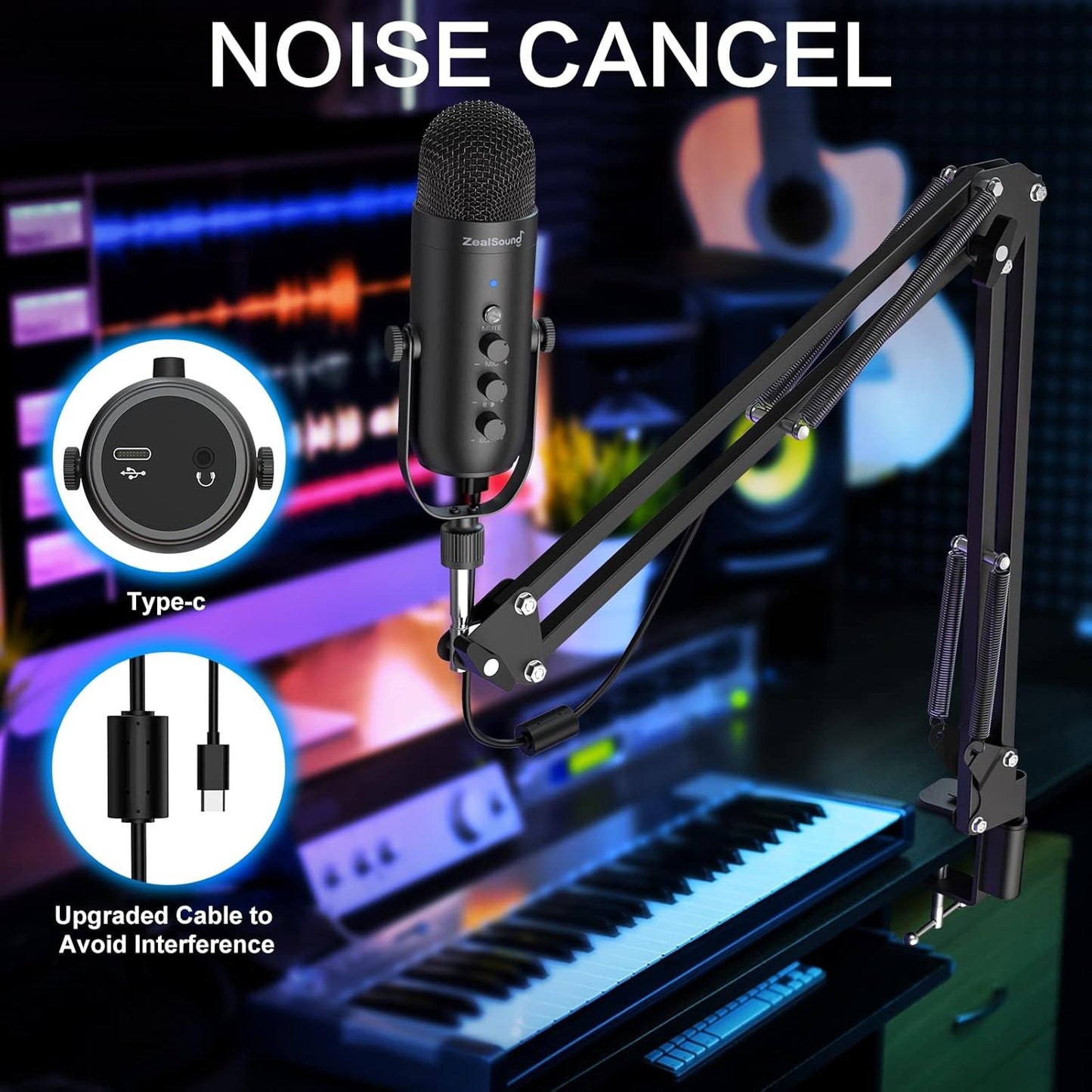 ZealSound USB Microphone,Condenser Phone Computer PC Mic kit,Plug&Play Gaming Microphones for PS 4&5.Mic Gain&Volume Control,Echo &Mute Button for Vocal,Record,Streaming,Discord YouTube Podcast on Mac