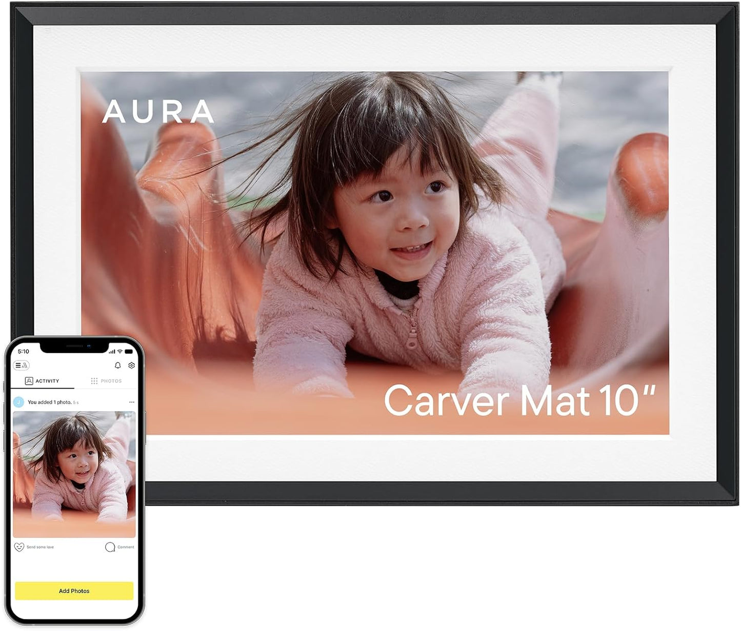 Aura Aspen 12" Digital Photo Frame - Black with Paper Mat