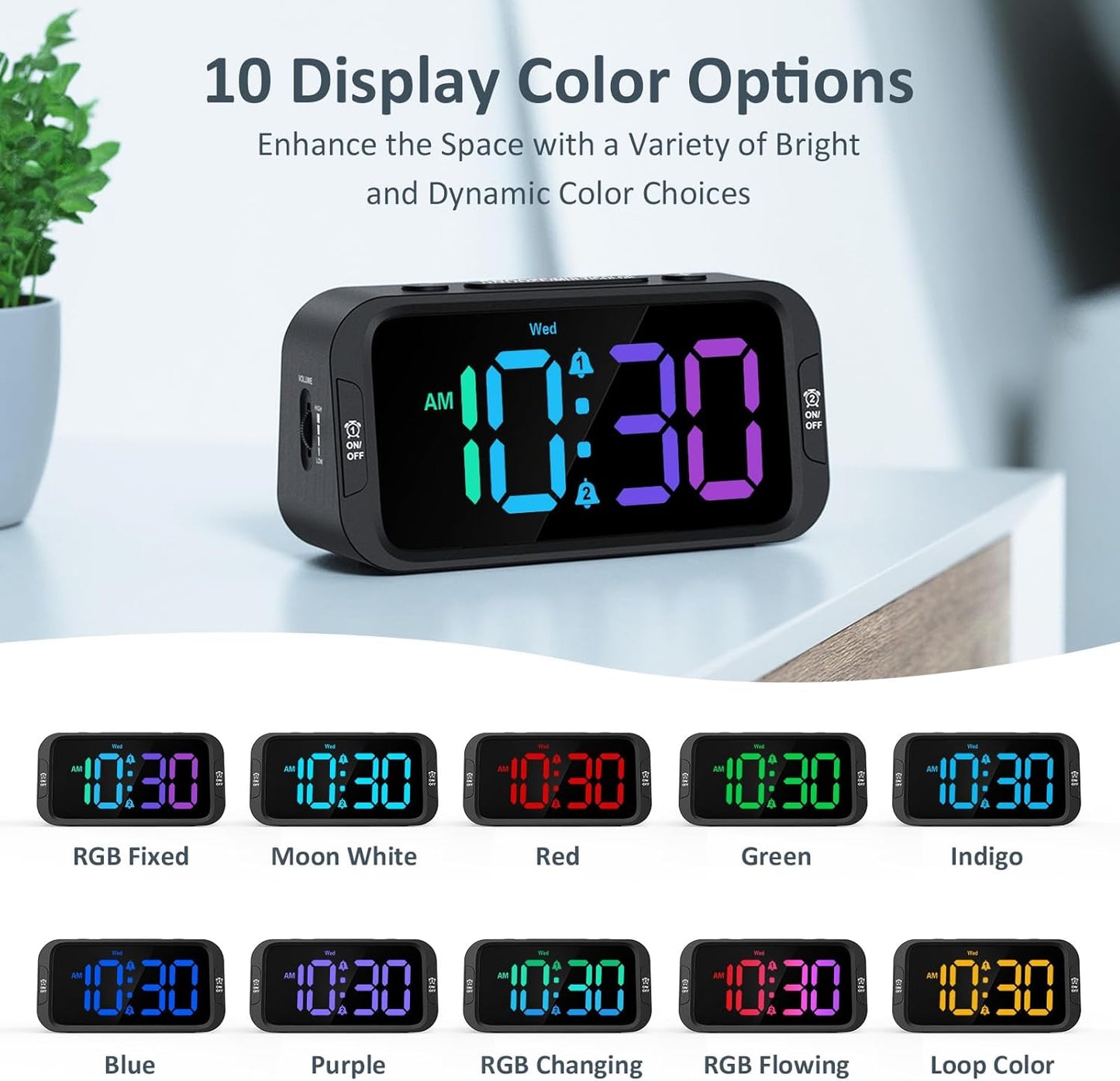Odokee Digital Dual Alarm Clock for Bedroom, Easy to Set, 0-100% Dimmer, USB Charger, 5 Sounds Adjustable Volume, Weekday/Weekend Mode, Snooze, 12/24Hr, Battery Backup, Compact Clock for Bedside(Blue)