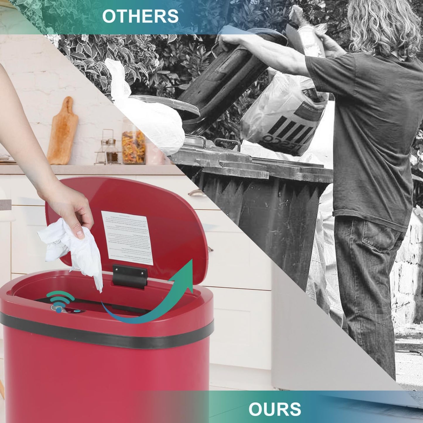 13 Gallon Sensor Garbage Can Stainless Steel Kitchen Garbage Can with Lid Antomatic Garbage can for Kitchen Office Bedroom Bathroom Living Room,Black