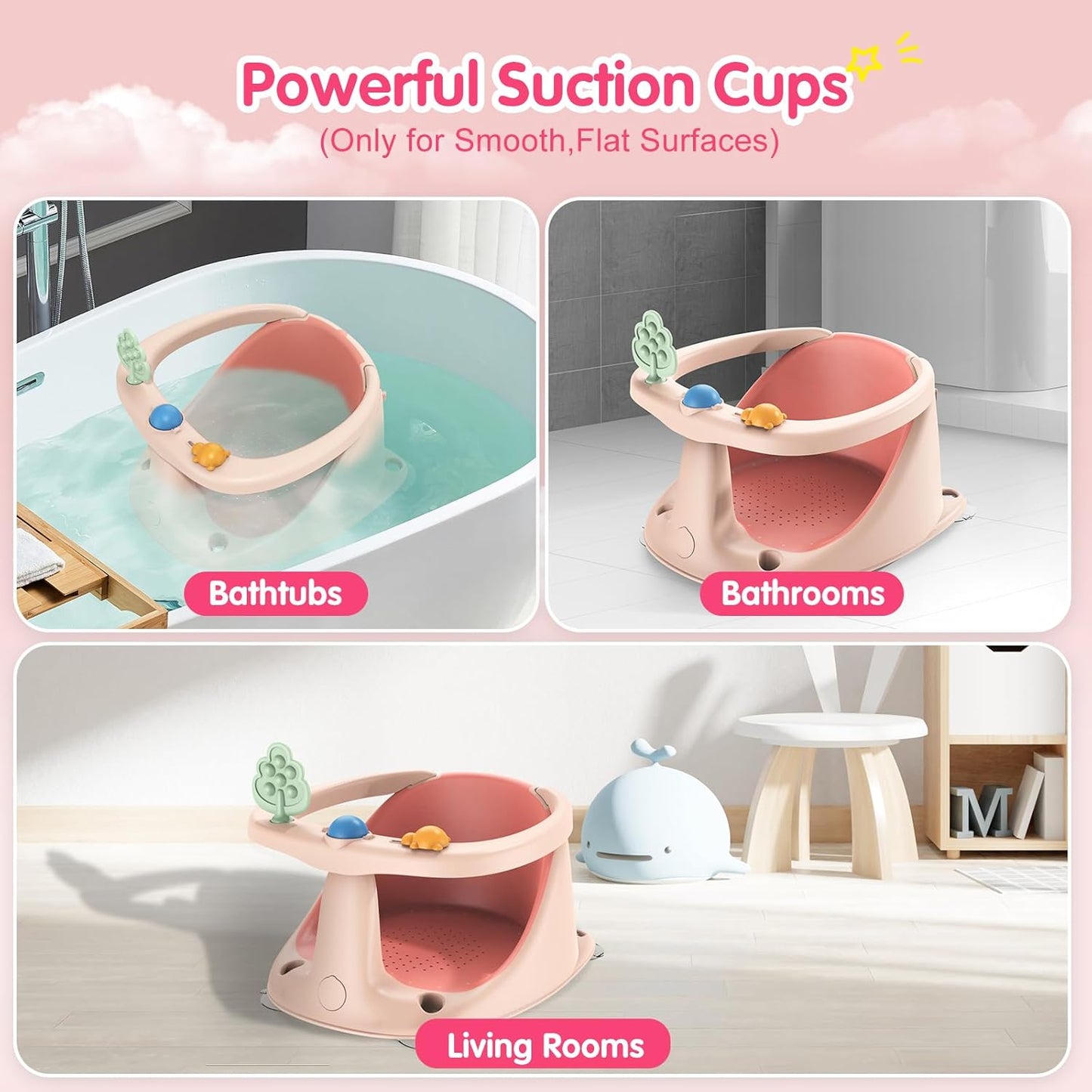 Baby Bath Seat for Babies 6 Months & Up, Non-Slip with Suction Cups, Safe & Comfortable Infant Bath Seat for Bathtub, Grey
