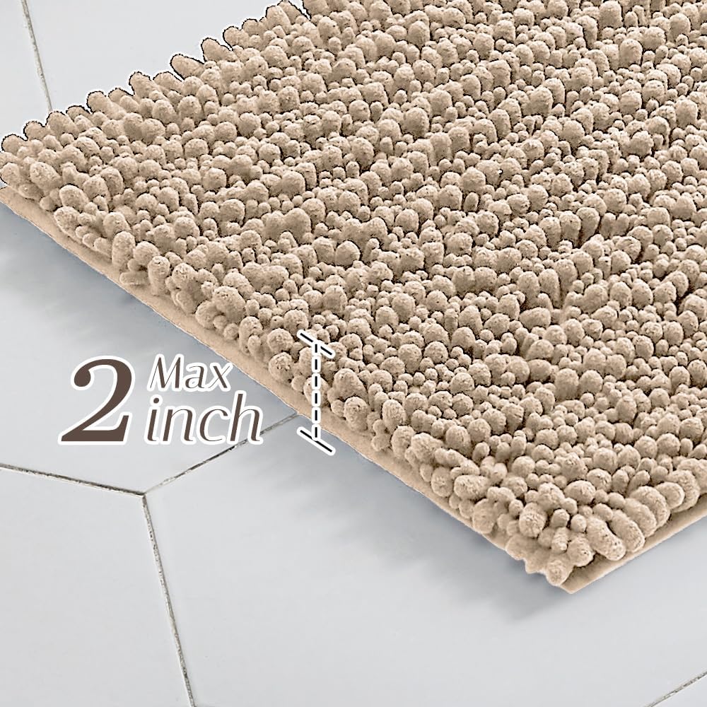 Walensee Bathroom Rug Non Slip Bath Mat (24x17 Inch Blush) Water Absorbent Super Soft Shaggy Chenille Machine Washable Dry Extra Thick Perfect Absorbant Best Small Plush Carpet for Shower Floor