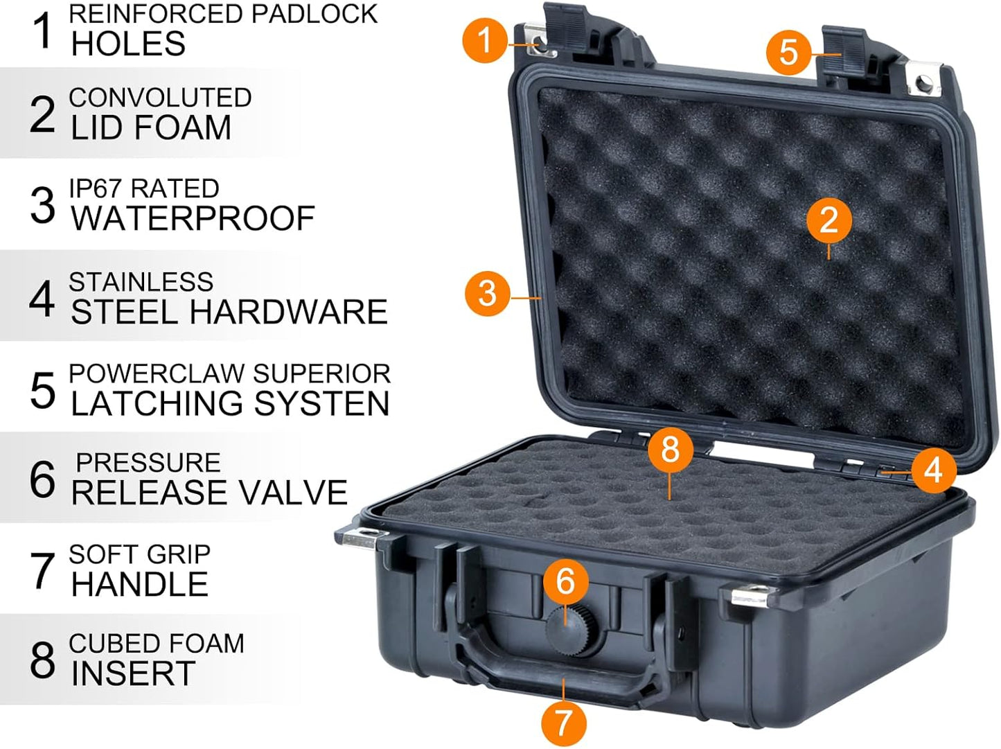 MEIJIA Portable All Weather Waterproof Protective Hard Case,Camera Case with Customizable Fit Foam,Fit Use of Drones, Camera, Equipments, 10.62inchx9.68inchx 4.87inch (Orange)