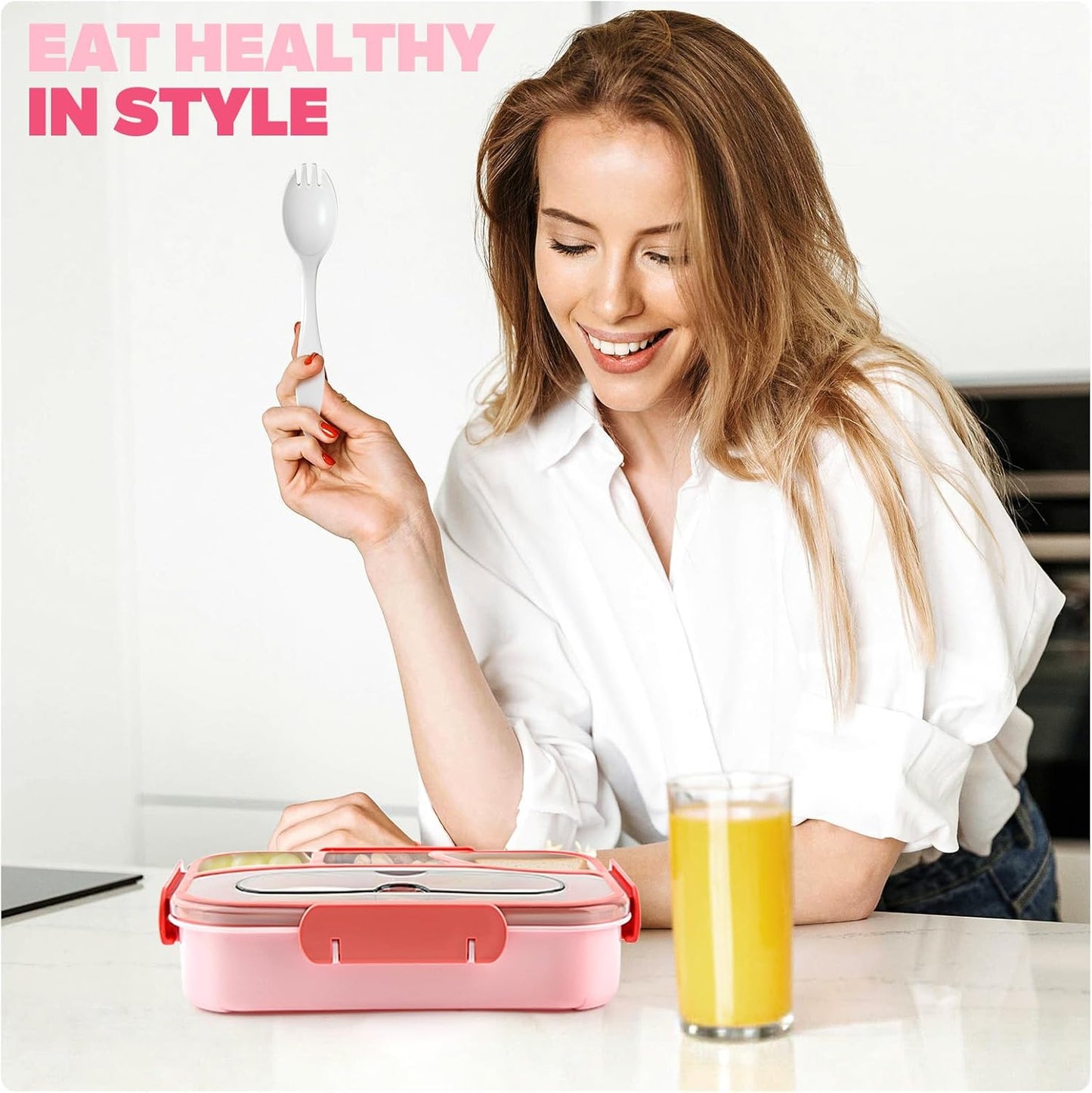 Bento Box Adult Lunch Box with 4-Compartment Leakproof Lunch Containers Microwave and Dishwasher Safe Bento Box with Spoon