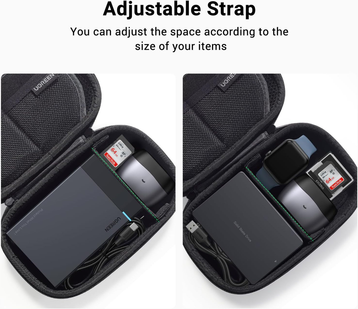 UGREEN Travel Case Universal Electronic Accessories Bag Cable Organizer Portable Carrying Pouch for Mini Speaker, USB Cable, Memory Cards, Power Bank, Hard Drive, Charger, Cosmetics, and More