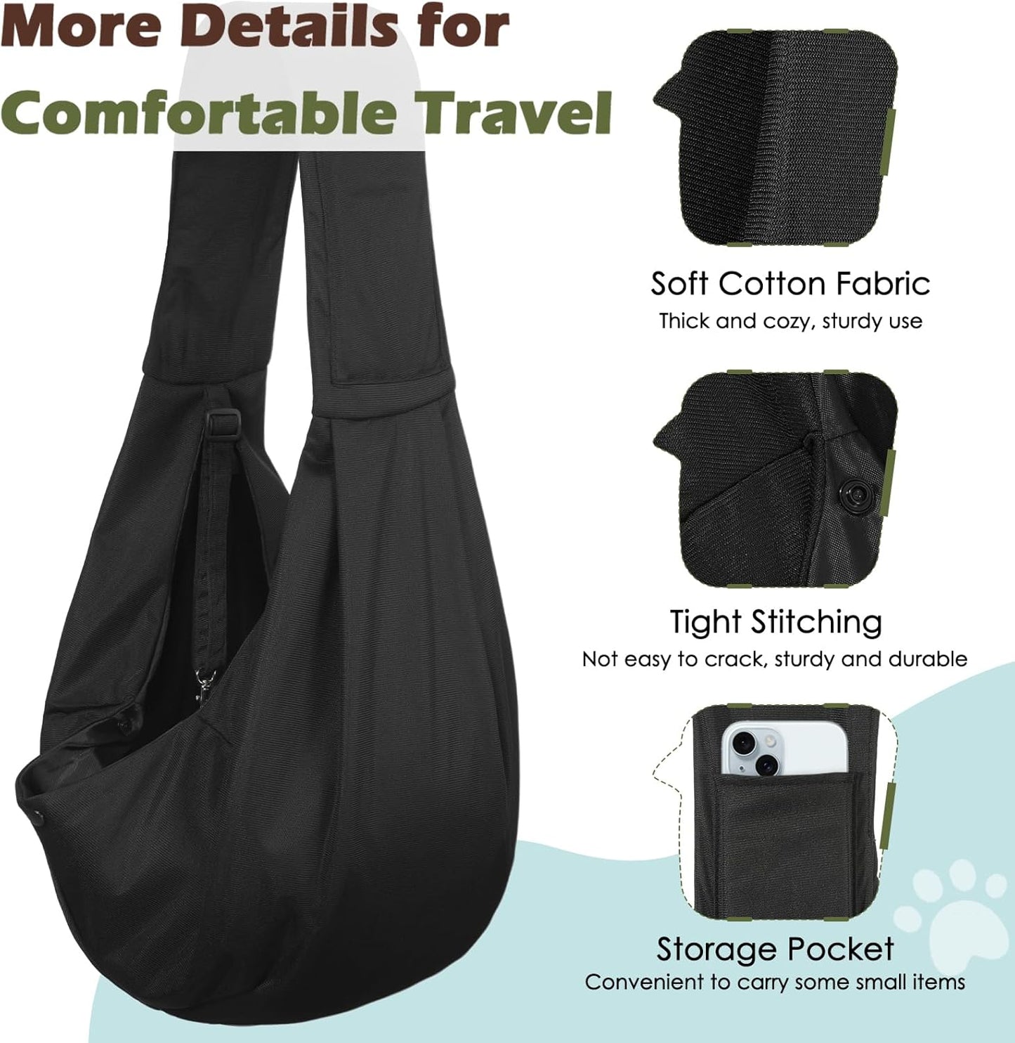 Pawaboo Small Dog Sling Carrier, Reversible Hands Free Dog Sling Carrier for Small Dogs and Cats, Puppy Sling Carrier with Adjustable Strap Buckle & Safety Harness, Puppy Essentials, Grey