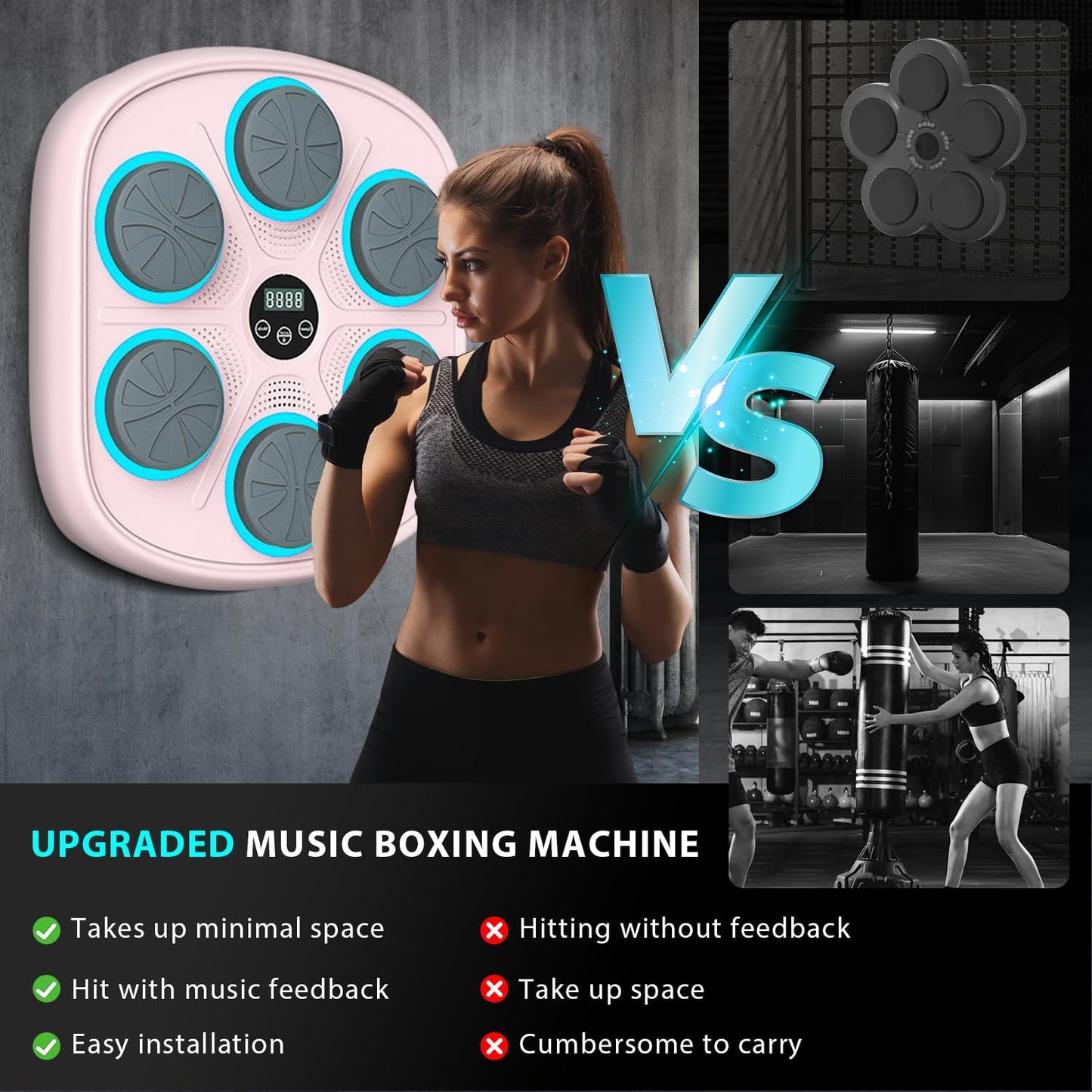 2025 New Smart Music Boxing Machine with Premium Boxing Gloves, Bluetooth Training Machine with LED Electronic Wall Mounted, Home Workout Boxing Target Machine for Adults and Kids