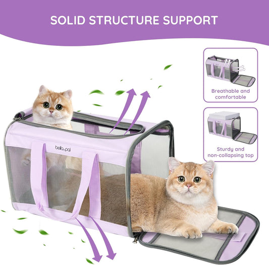 BELLA & PAL Cat Carrier Travel Bag, Airline Approved Lightweight Cat Carrier, Soft Sided Pet Carrier for Puppy Dogs Up to 18lbs, Collapsible Kitten Bag with Removable Waterproof Mat, Ventilated Mesh - PuriLite