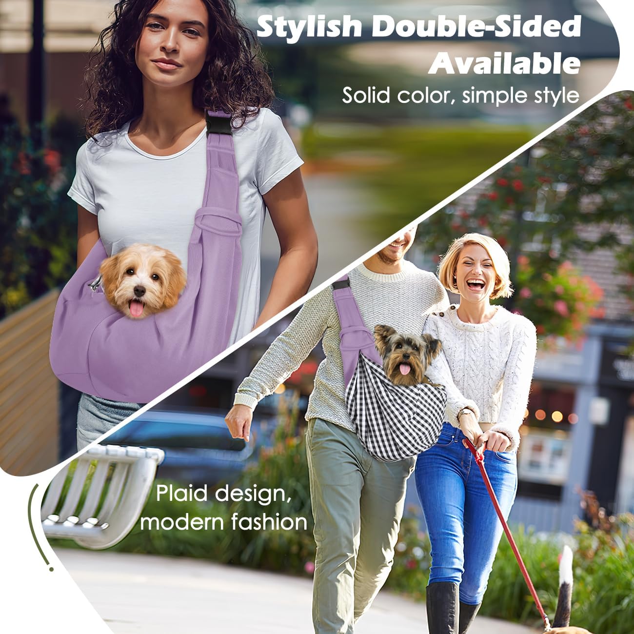 Pawaboo Small Dog Sling Carrier, Reversible Hands Free Dog Sling Carrier for Small Dogs and Cats, Puppy Sling Carrier with Adjustable Strap Buckle & Safety Harness, Puppy Essentials, Grey