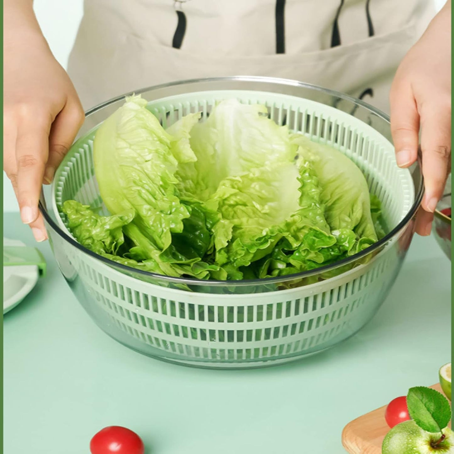 Large Salad Spinner, Fruits and Vegetables Dryer Vegetable Spinner Dryer Spinning Colander Rotary Veggie Washer with Drain, Bowl and Colander