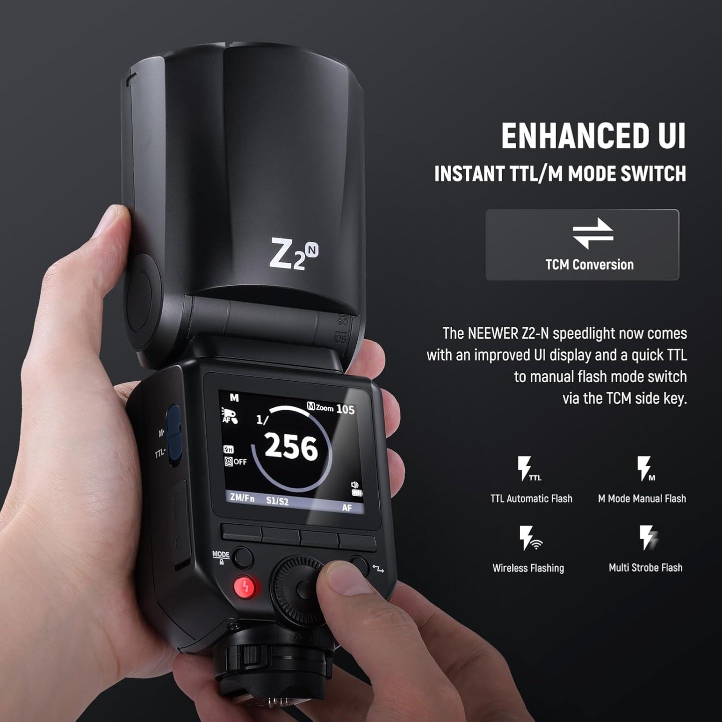 NEEWER Z2-N 2.4G TTL Round Head Flash Speedlite Compatible with Nikon Cameras, 76Ws 1/8000s HSS with Diffuser, 2 Modeling Lamps, Upgraded UI, TTL/M Toggle Key, 3000mAh Battery, 600 Full Power Flash