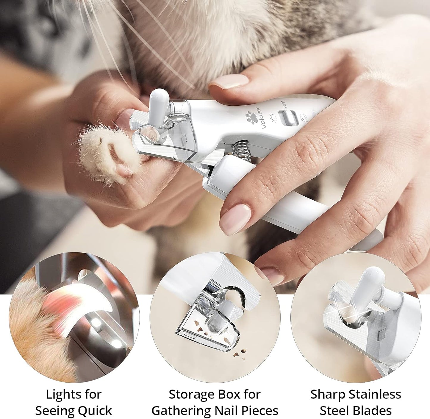 VOLUEX Dog Nail Grinder, Upgraded 2-in-1 Dog Nail Clippers Electric Pet Nail Trimmer with LED Light, Professional Safe Paws Grooming & Smoothing for Large, Medium, Small Dogs & Cats