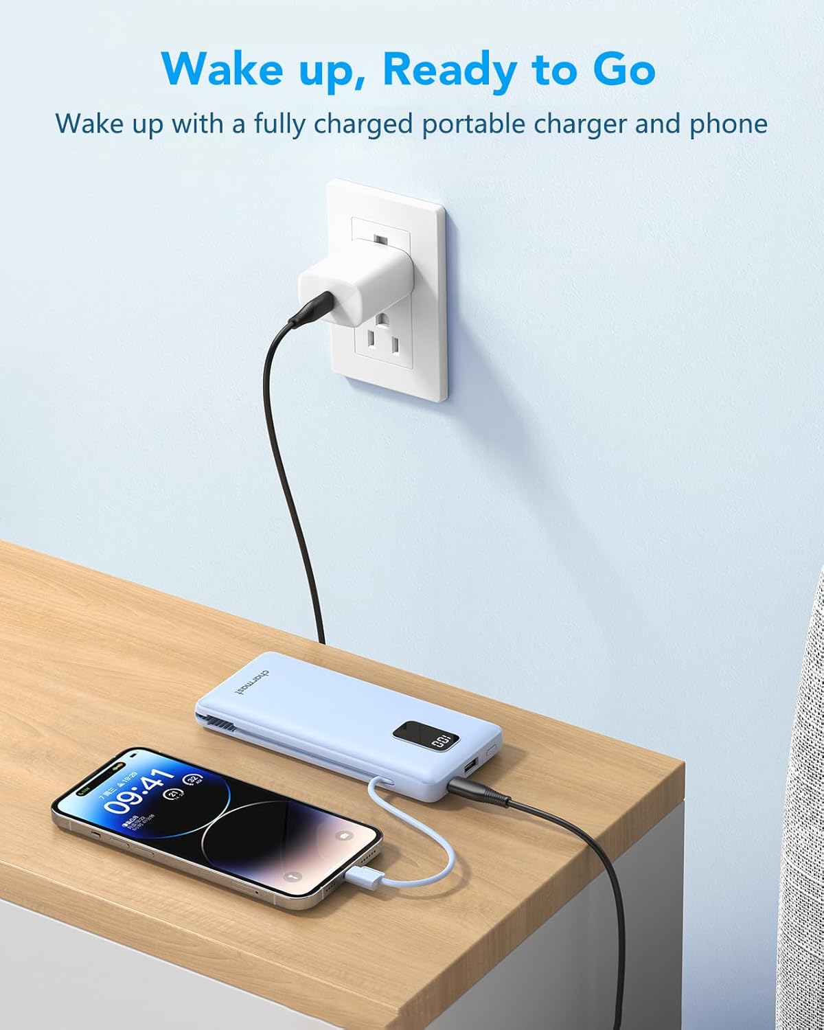 Charmast 10000mAh Portable Charger with Built-in Cables and AC Wall Plug,USB C Battery Pack Power Bank,5 Output 2 Input Battery Pack Compatible with iPhone 16/15/14/13/12,Andriod Series