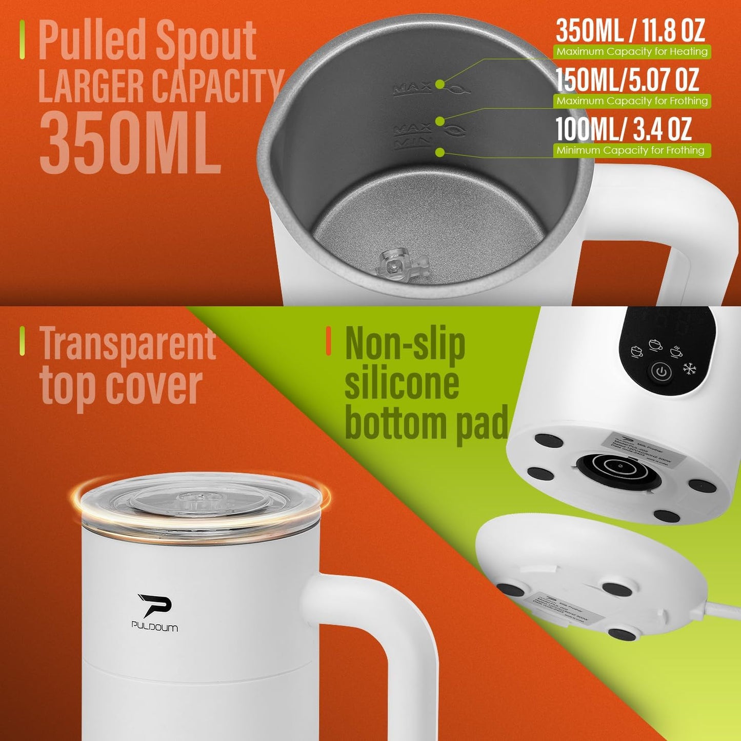 Milk Frother, Electric Milk Frother and Steamer 4 in 1 Automatic Coffee Steamer Frother, 11.8OZ / 350ML Warm and Cold Foam Frother for Coffee,Latte, Cappuccino, Macchiato, Hot Chocolate (White)