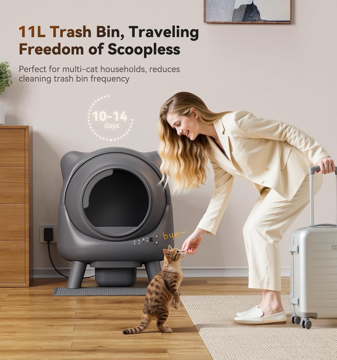 Self Cleaning Litter Box,Automatic Cat Litter Box for Multi Cats,FEELNEEDY Odor Control,litiere Pour Chat autonettoyant, Extra Large, APP Control,Safety Sensors, with 1 Trash Bag and Litter Mat