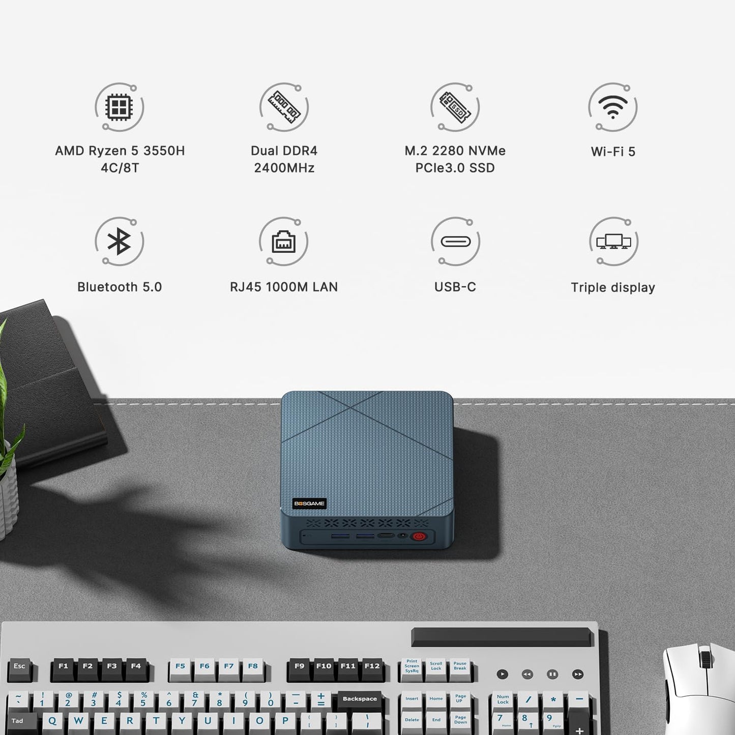 BOSGAME P3 Lite Mini PC, AMD Ryzen 7 6800H Mini Computers, 24GB DDR5, 1TB PCIe SSD, 4K Triple Display & USB4, Dual 2.5G LAN & Wi-Fi 6E & BT5.2, Desktop Computers for Gaming, Office, Design