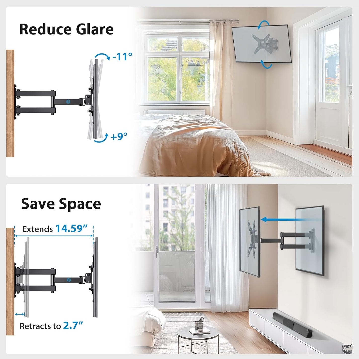 Full Motion TV Monitor Wall Mount Bracket Articulating Arms Swivels Tilts Extension Rotation for Most 13-42 Inch LED LCD Flat Curved Screen TVs & Monitors, Max VESA 200x200mm up to 44lbs by Pipishell