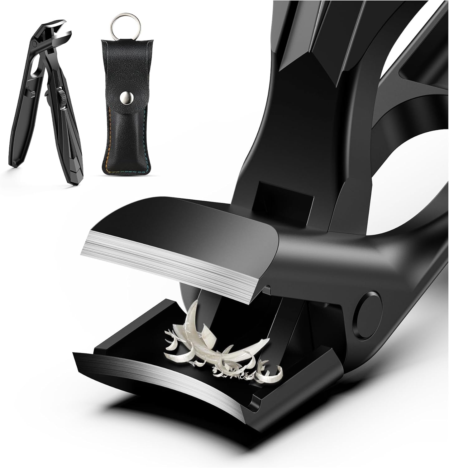 FERYES Angled Head Long Handled Toenail Clipper for Seniors - Large Wide Jaw Nail Clipper with Catcher for Thick Nails - Easier Trimming, Ergonomic Design (Black)