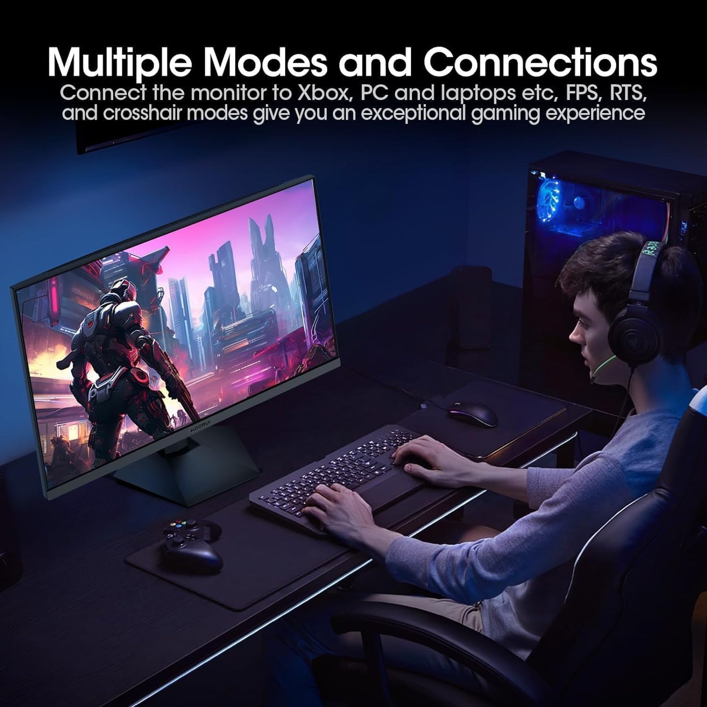 KOORUI Monitor 27 inch QHD 2K Fast IPS Gaming Monitor, 200Hz 1ms, HDR400,95% DCI-P3,Adaptive Sync,Tilt Pivot Swivel Vertical Height Adjustable,HDMI 2.0 &DP 1.4 Ports, G2722P, Black