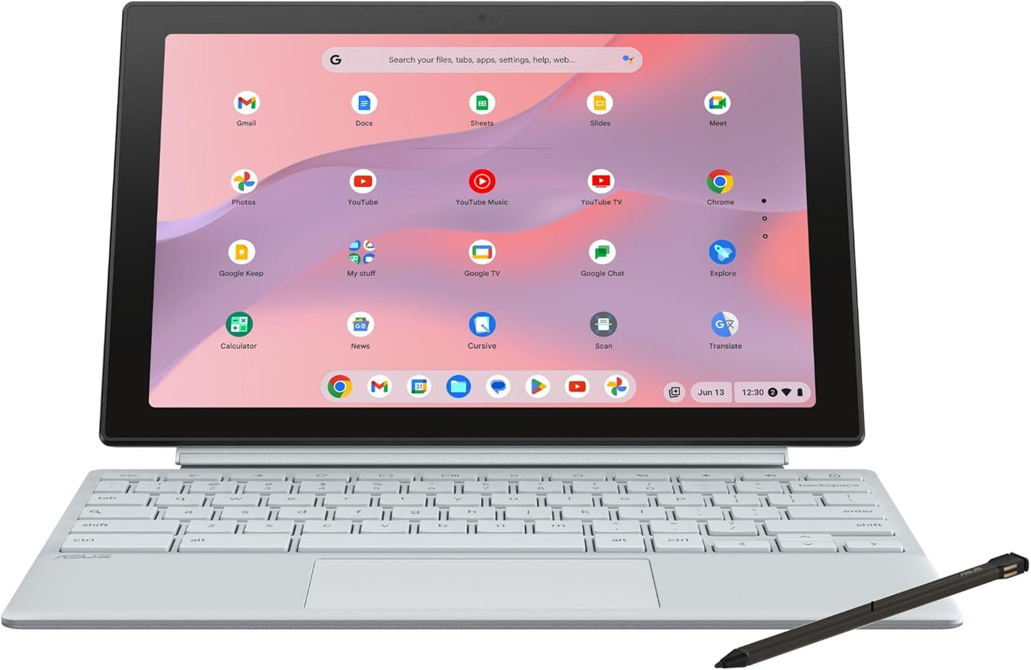 ASUS Chromebook CM30 Detachable Laptop, 10.5" 1920x1200 Display, MediaTek™ Kompanio 520, 8GB RAM, 128GB eMMC Storage, Garaged Stylus, ChromeOS, Fog Silver, CM3001DM2A-AS01TS-CB