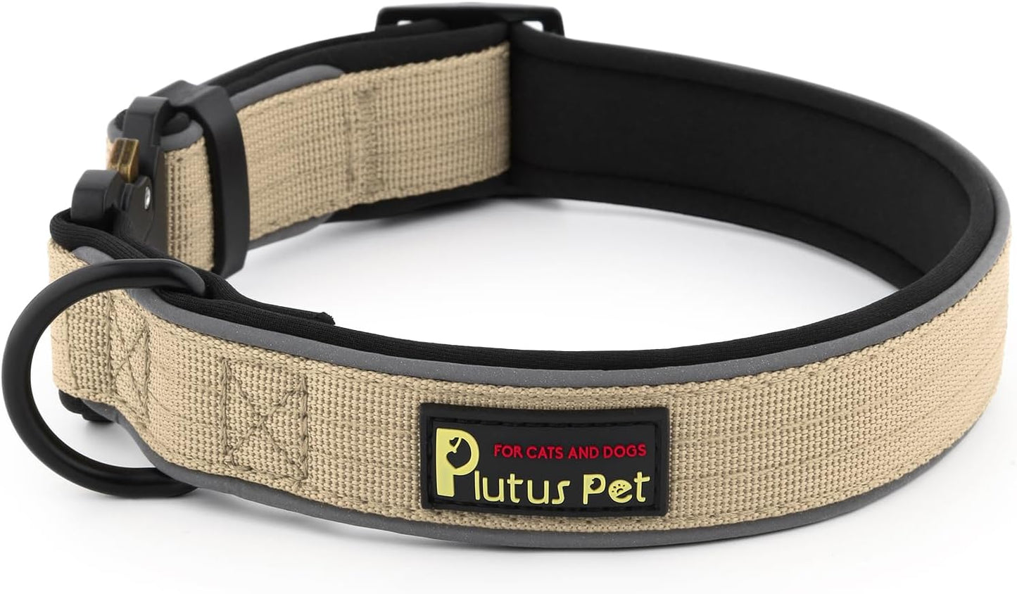 Plutus Pet Tactical Dog Collar, Reflective, Adjustable Heavy Duty Dog Collar, Soft Padded and Comfortable, for Small Medium and Large Dogs (Red, L)