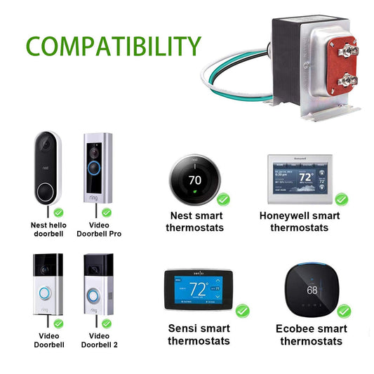 24V 40VA Doorbell Transformer Power Supply for Ring Video Doorbell, Nest Hello Doorbell, Ecobee,Nest, Google Nest 3rd, Eufy, Arlo, Sensi and Honeywell Thermostat, Ring Pro, Ring 2/3/4 Doorbell Adapter - PuriLite