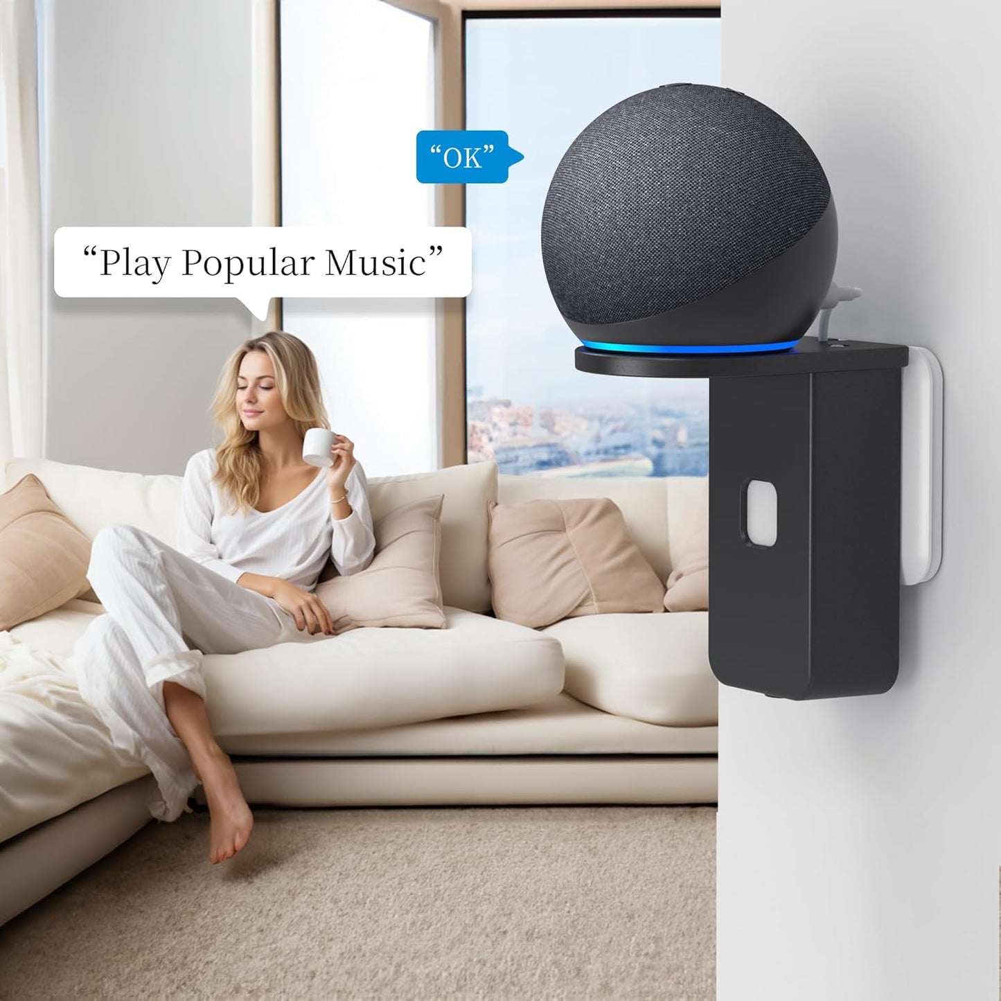PlusAcc Wall Mount for Dot 5th & Dot 4th Gen & Pop & Google Nest Mini - Upgraded Alexa Dot 5th/Dot 4th Gen Outlet Holder Stand Shelf Accessories with Cable Management, No Drilling Required (White)