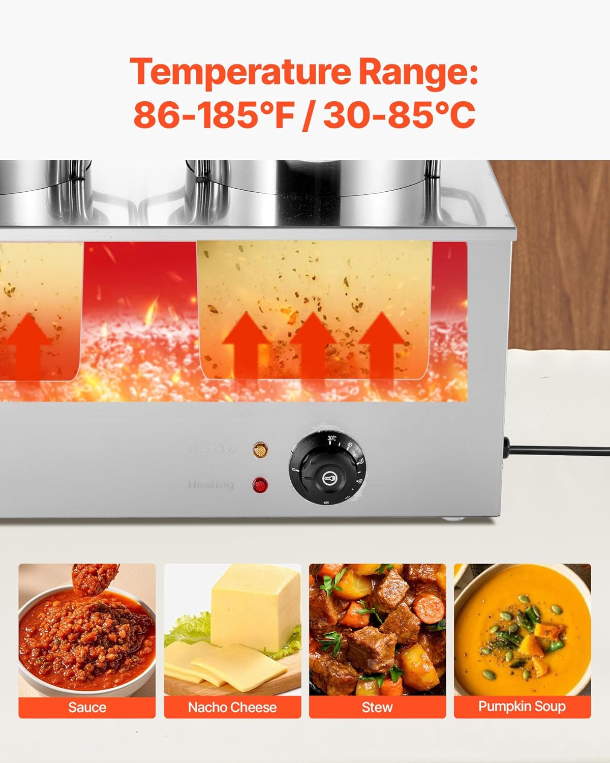 VEVOR Electric Soup Warmer, Two 6.34QT Stainless Steel Round Pot with 86~185°F Adjustable Temp, 1200W Commercial Bain Marie Compatible with Pans, Soup Station for Restaurant, Buffet