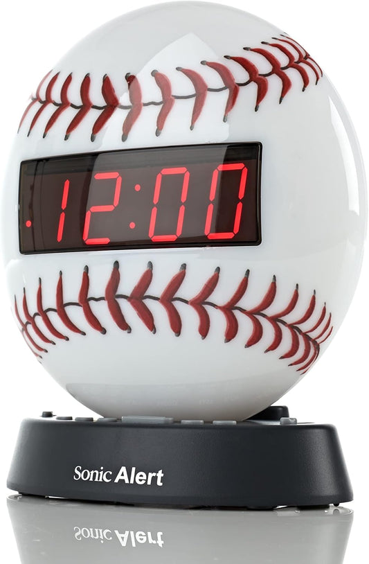 Sonic Alert Baseball Alarm Clock Nightlight for Heavy Sleepers - Loud & Compact Alarm Clock for Bedroom - Battery Backup & Full Range Dimmer - Easy to Set Digital Alarm Clock for Kids - AUX Connection