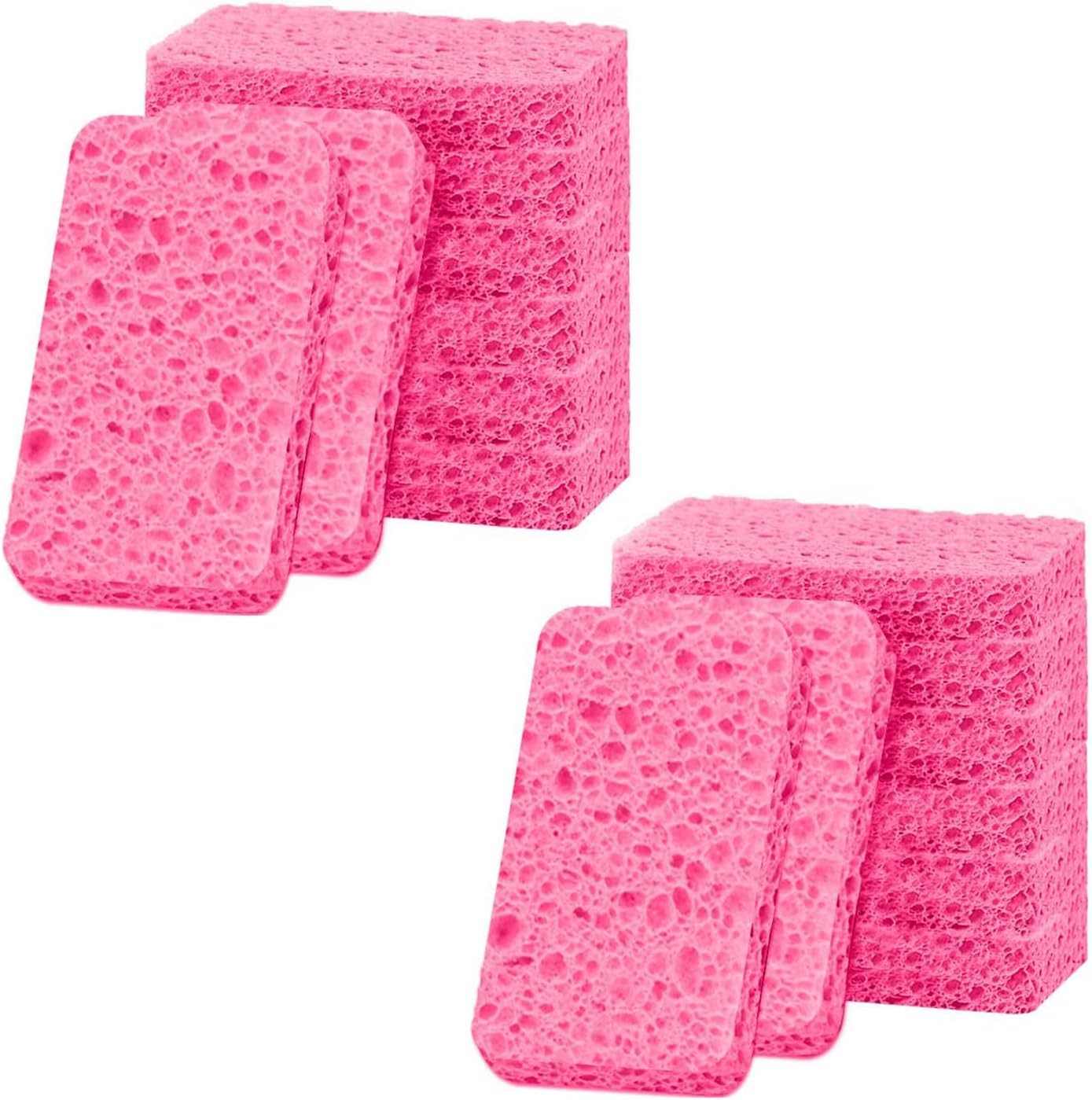 12 - Pack Non-Scratch Scrub Sponges - Sponges for Dishes and Washing Dishes, Cleaning Sponges for Kitchen Home Bathroom Cars, Funny Cut-Outs DIY for Kids (Pink)
