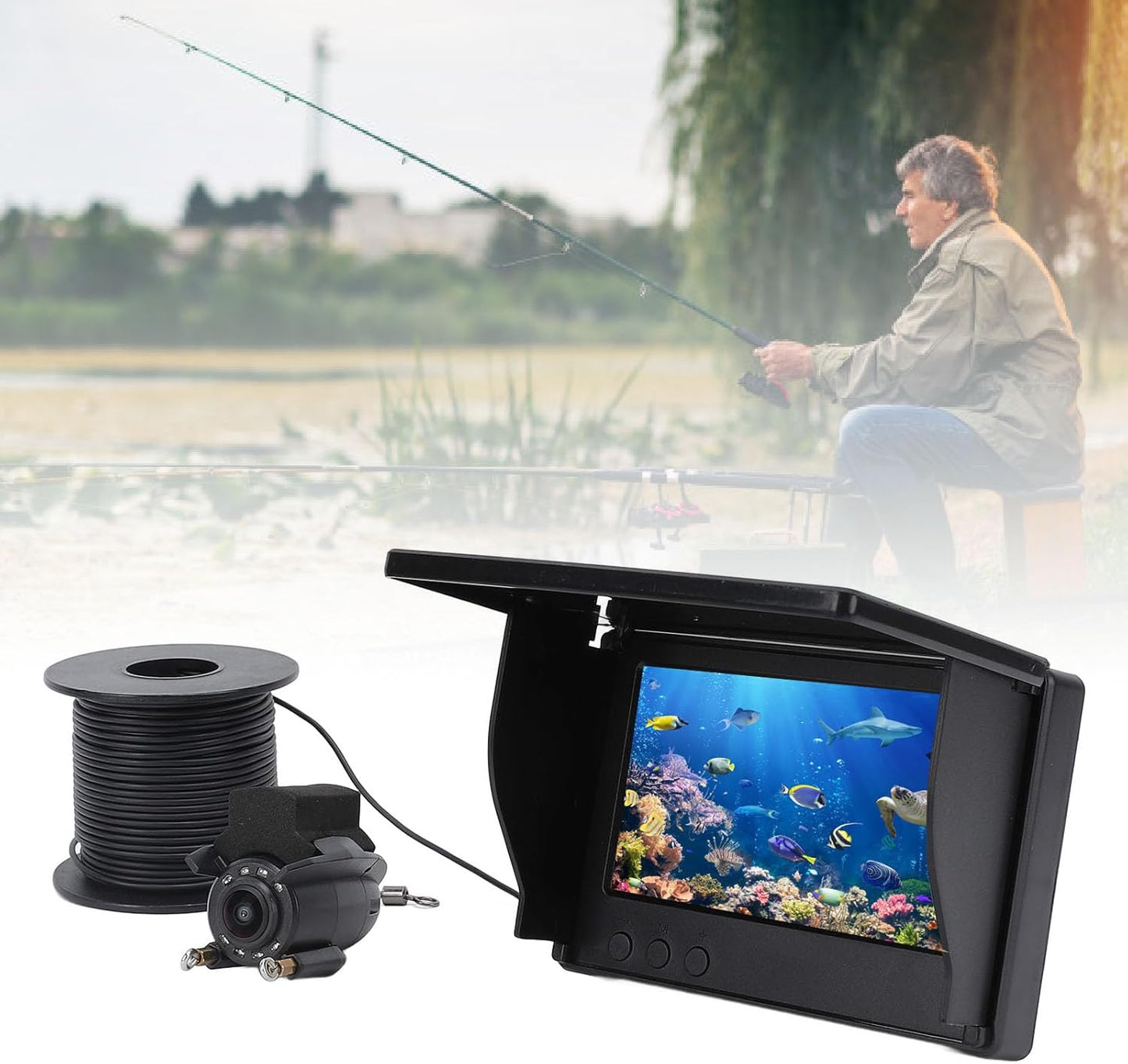 Tiiyee Underwater Fishing Camera, 15M Cable 1080P High Definition 4.3In Visible Large Screen Video New Model Camera Fish Finder Portable Monitor LCD Display for Ice Lake Boat Kayak