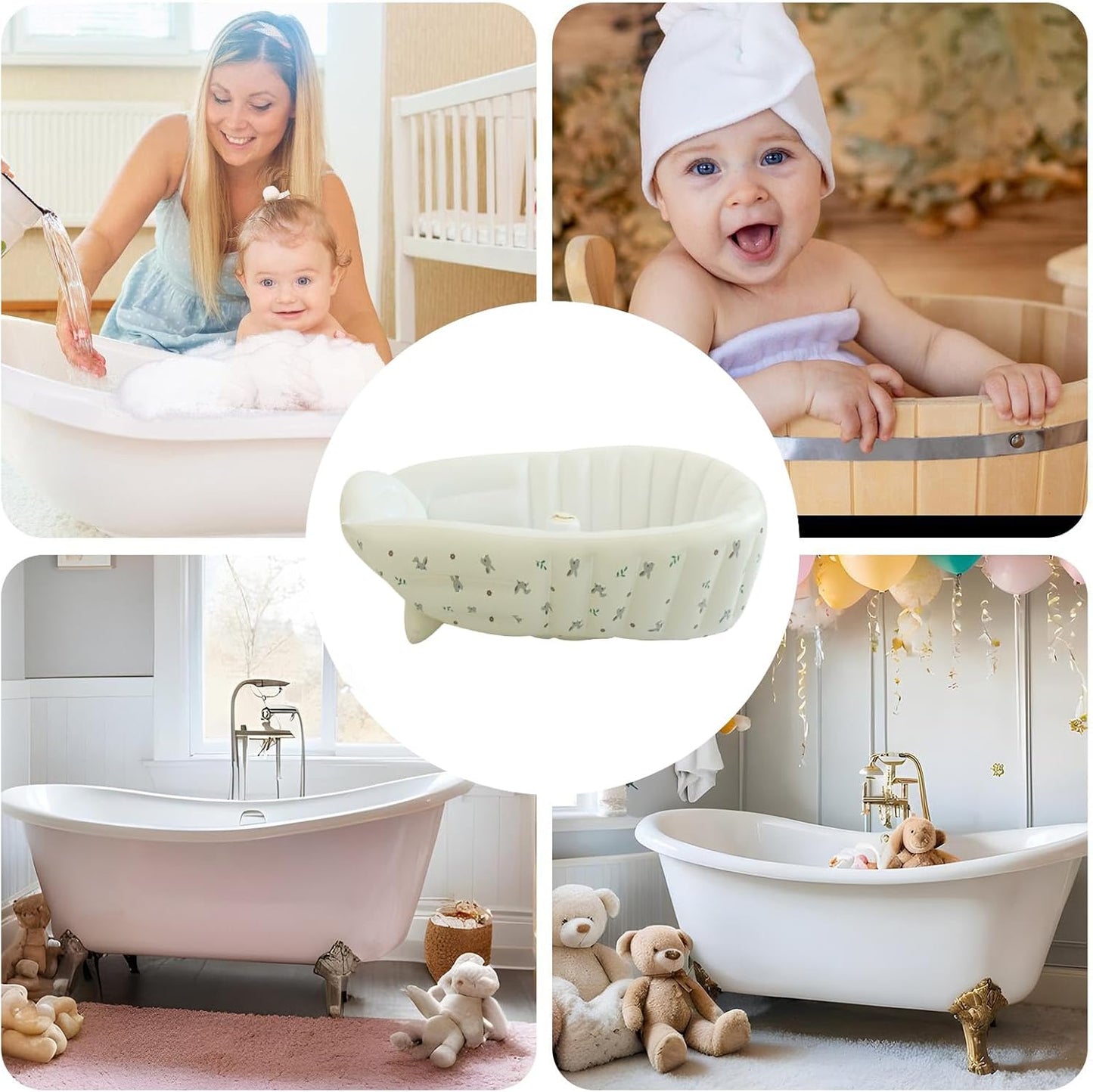 Baby Bath Tub, Inflatable Toddler Wash Tub Bath Seat With Pump | Adjustable Bathing Support Seat, Foldable Sitting Shower Bathtub For Camping Beach Travel Outdoor